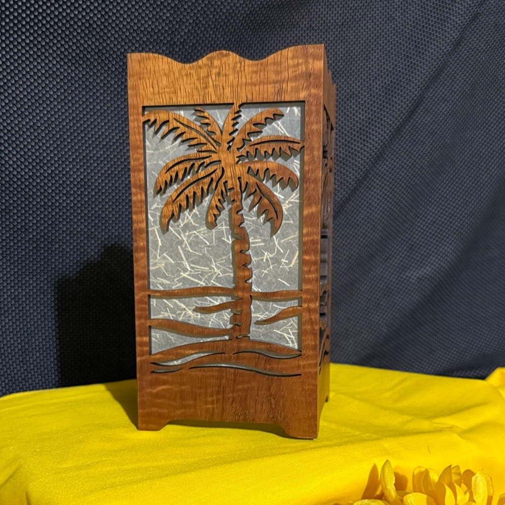 Wooden Palm Tree Decorative Lantern 7” tall